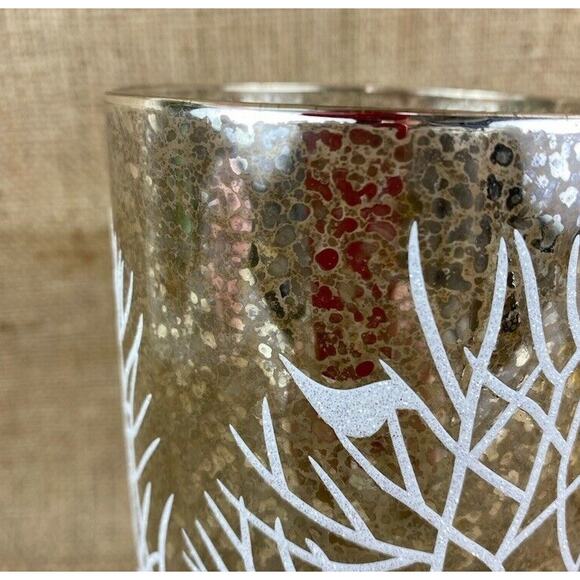 Mercury Glass Hurricane Lamp with Winter Wonderland Scene - Picture 4 of 11